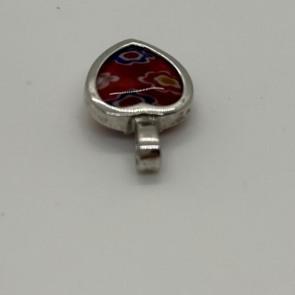 Sterling Silver Heart Pendant With Millefiori Glass Design Red Multicolor 925 - Picture 5 of 11